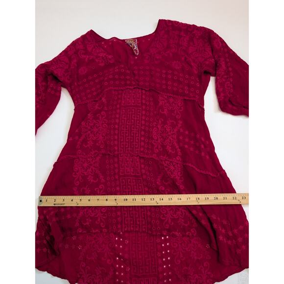 JOHNNY WAS pinkish red v-neck embroidered Tunic Top size s See Measurements - Picture 6 of 8